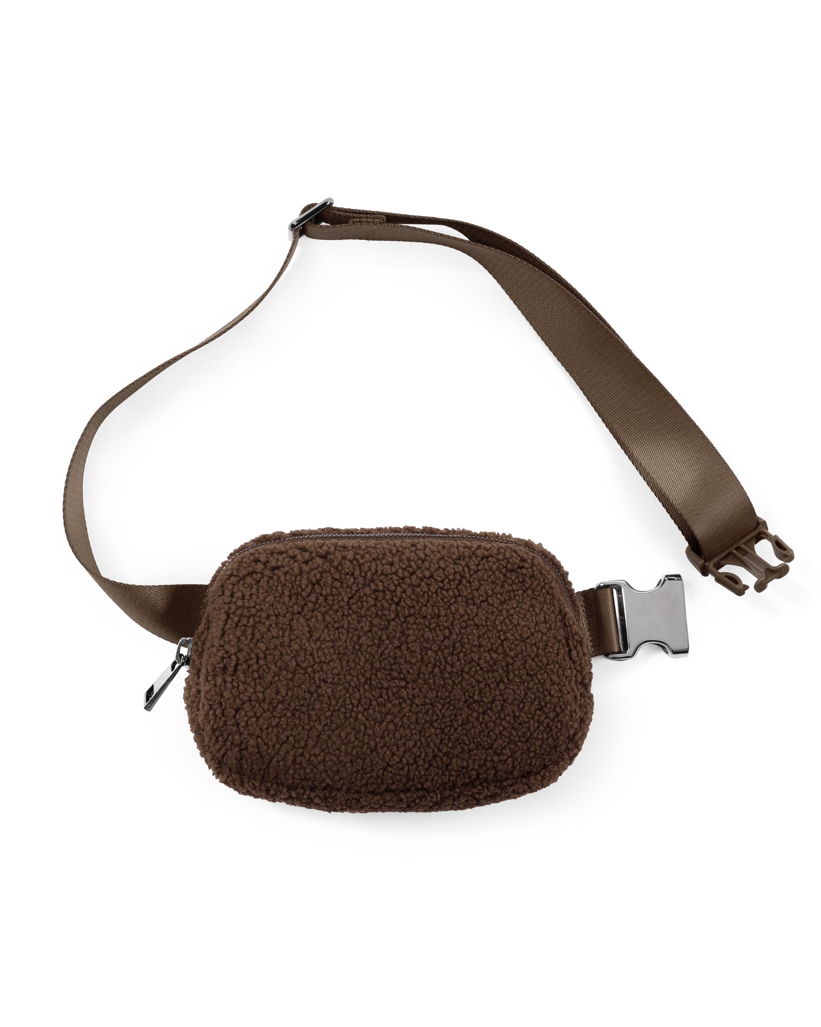 Fleece Mini Belt Bag Fleece Brown 8" x 2" x 5.5" - ododos