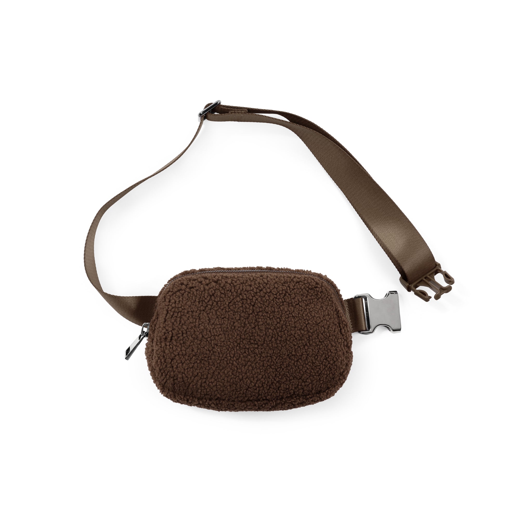 Fleece Mini Belt Bag Fleece Brown 8" x 2" x 5.5" - ododos