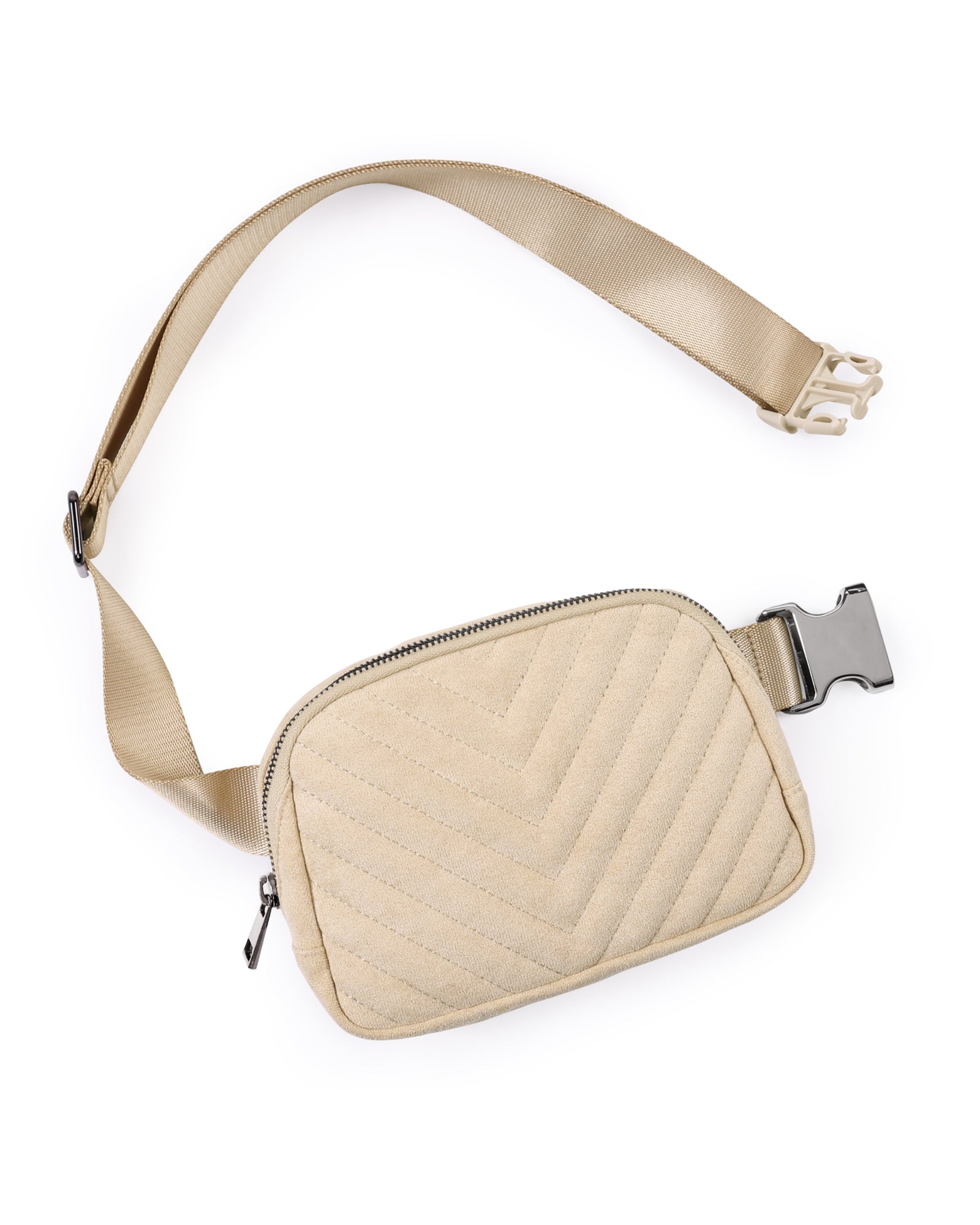 Quilted Designer Mini Belt Bag Faux Suede Ivory 8" x 2" x 5.5" - ododos