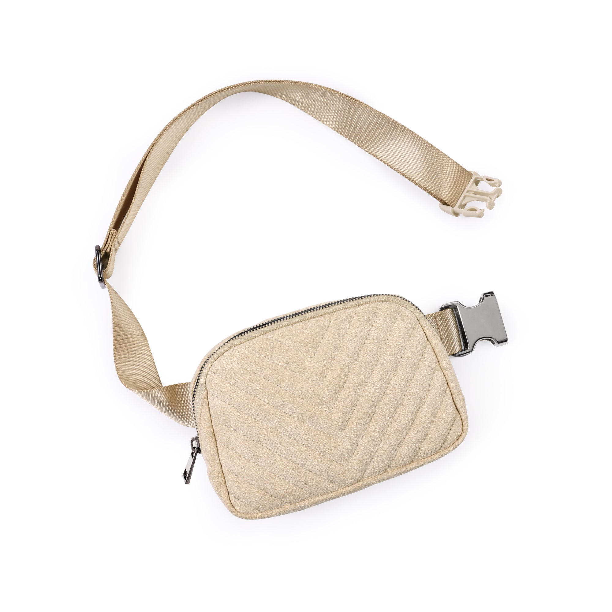 Quilted Designer Mini Belt Bag Faux Suede Ivory 8" x 2" x 5.5" - ododos