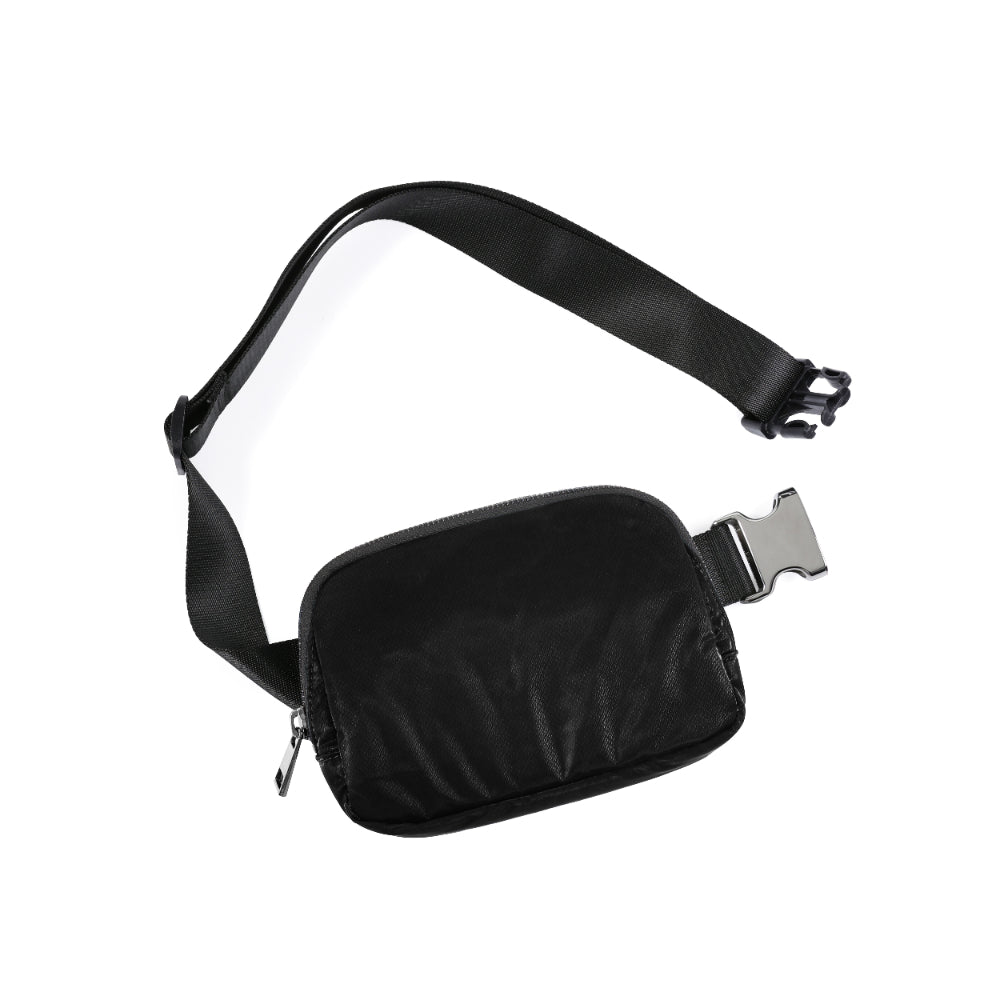 Holographic Shiny Mini Belt Bag Glossy Black 8" x 2" x 5.5" - ododos