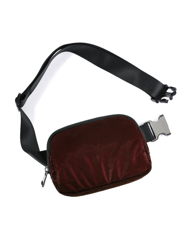 Holographic Shiny Mini Belt Bag Glossy Red Brown 8" x 2" x 5.5" - ododos