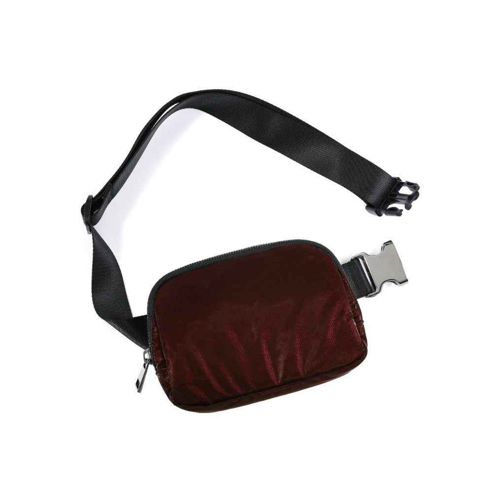 Holographic Shiny Mini Belt Bag Glossy Red Brown 8" x 2" x 5.5" - ododos