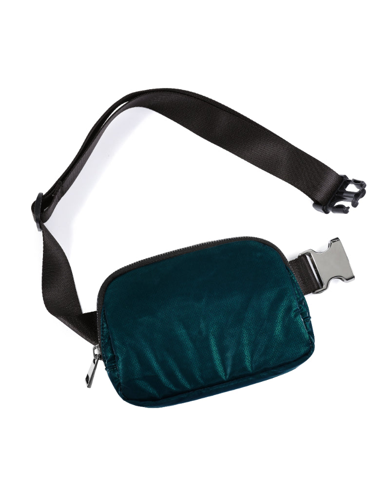 Holographic Shiny Mini Belt Bag Glossy Teal Green 8" x 2" x 5.5" - ododos
