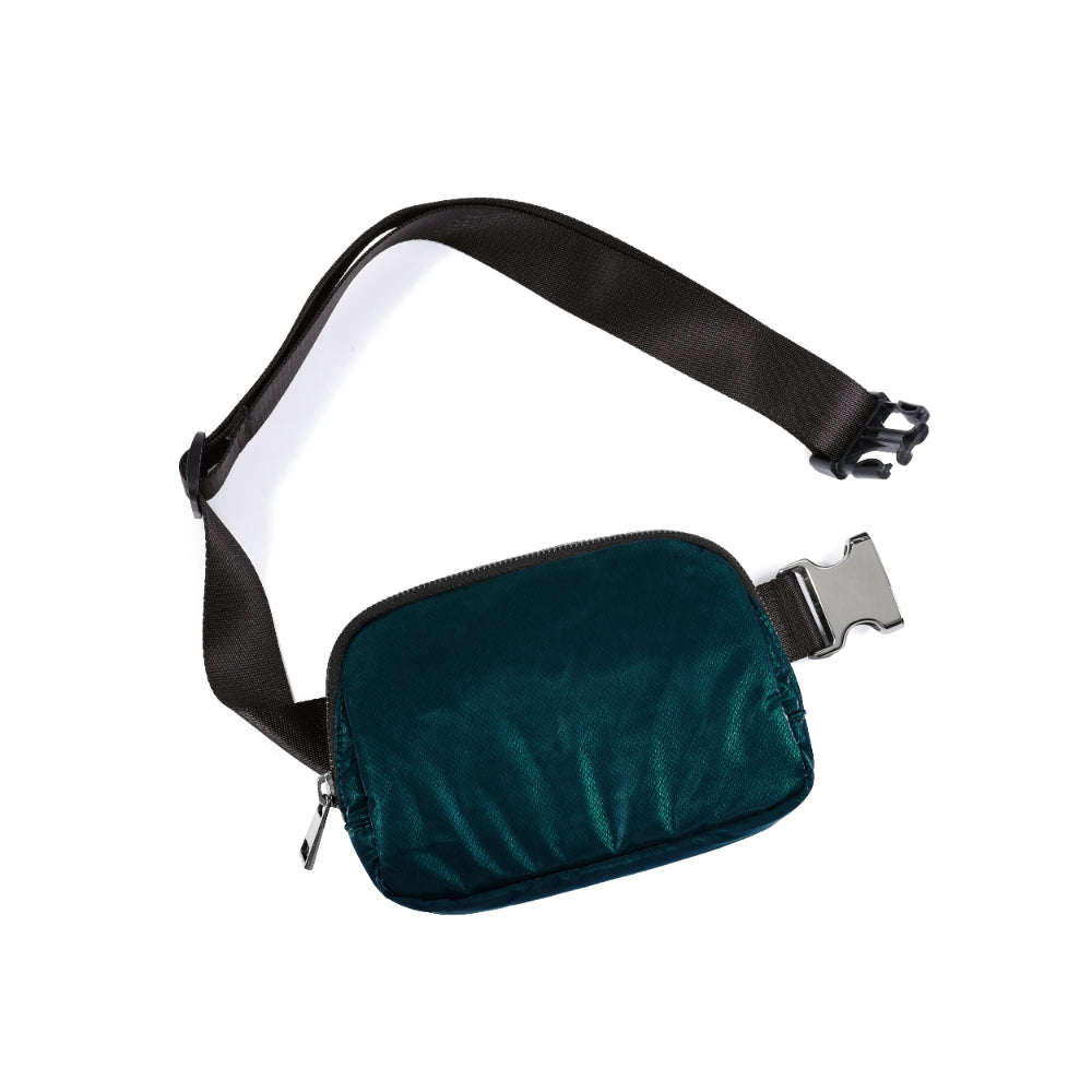 Holographic Shiny Mini Belt Bag Glossy Teal Green 8" x 2" x 5.5" - ododos