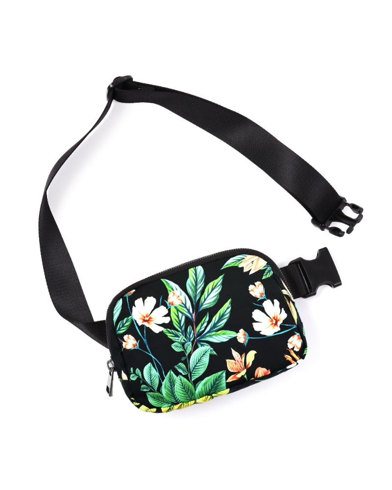 Trendy Patterned Mini Belt Bag Tropical Flower 8" x 2" x 5.5" - ododos