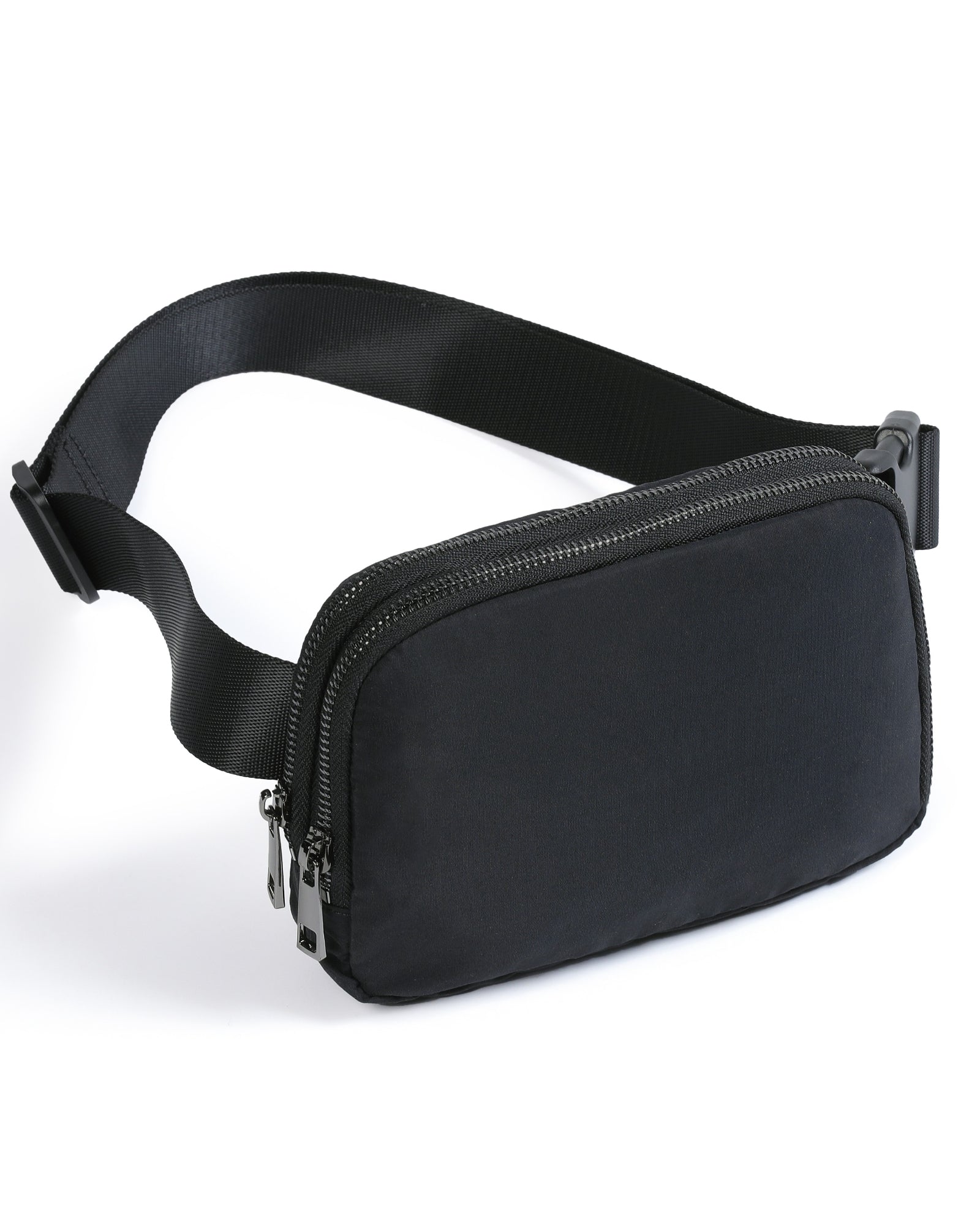 Double Zip Mini Belt Bag Black 7.5" x 2" x 5" - ododos