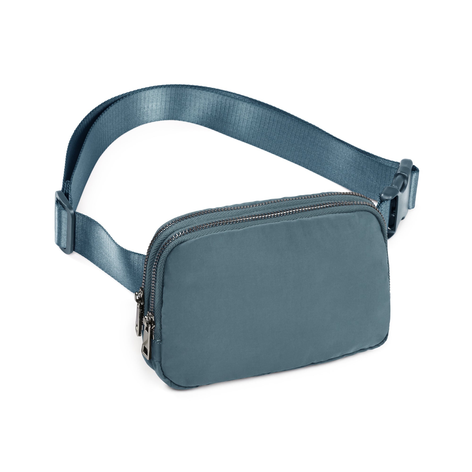 Double Zip Mini Belt Bag Blue 7.5" x 2" x 5" - ododos