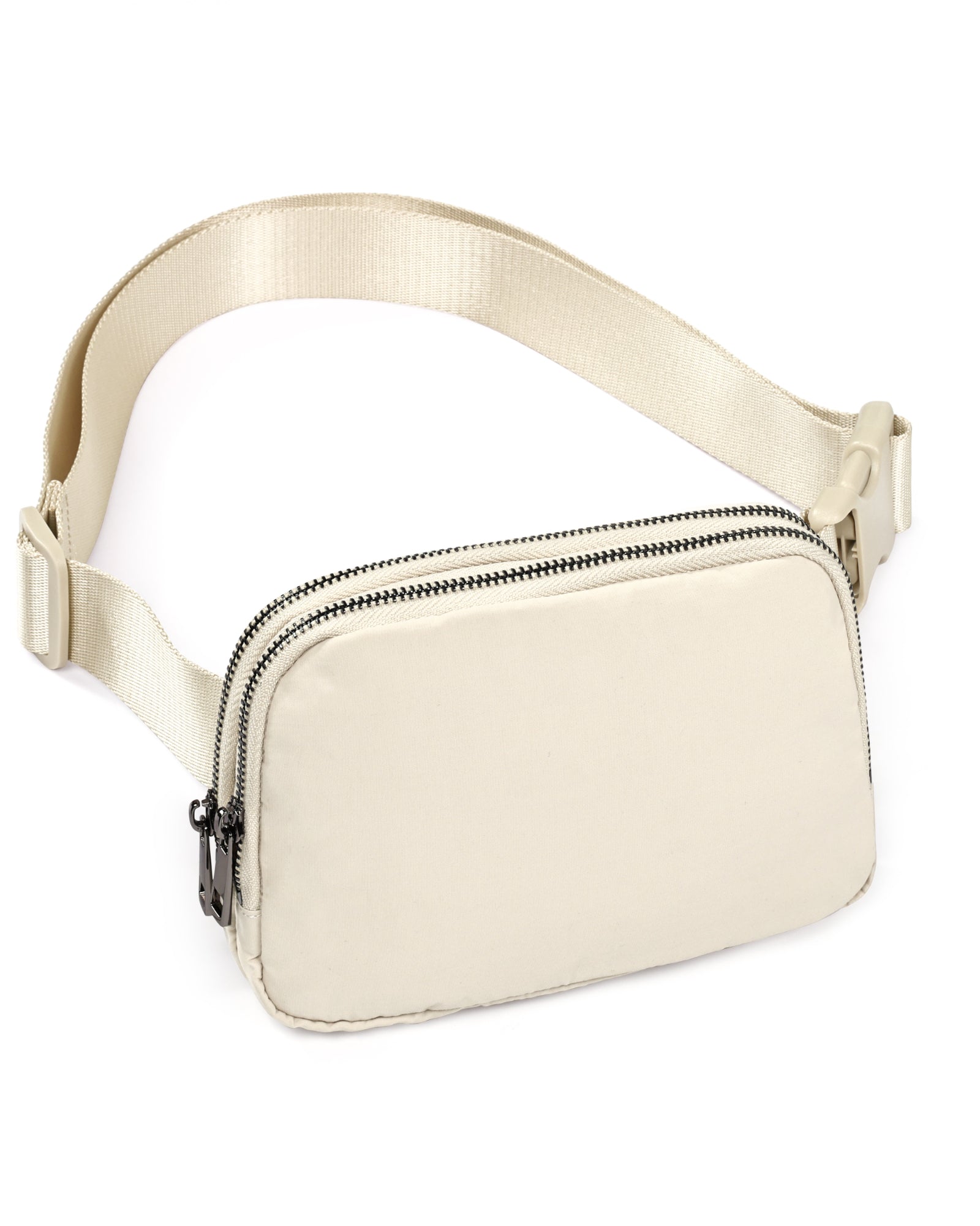 Double Zip Mini Belt Bag Ivory 7.5" x 2" x 5" - ododos
