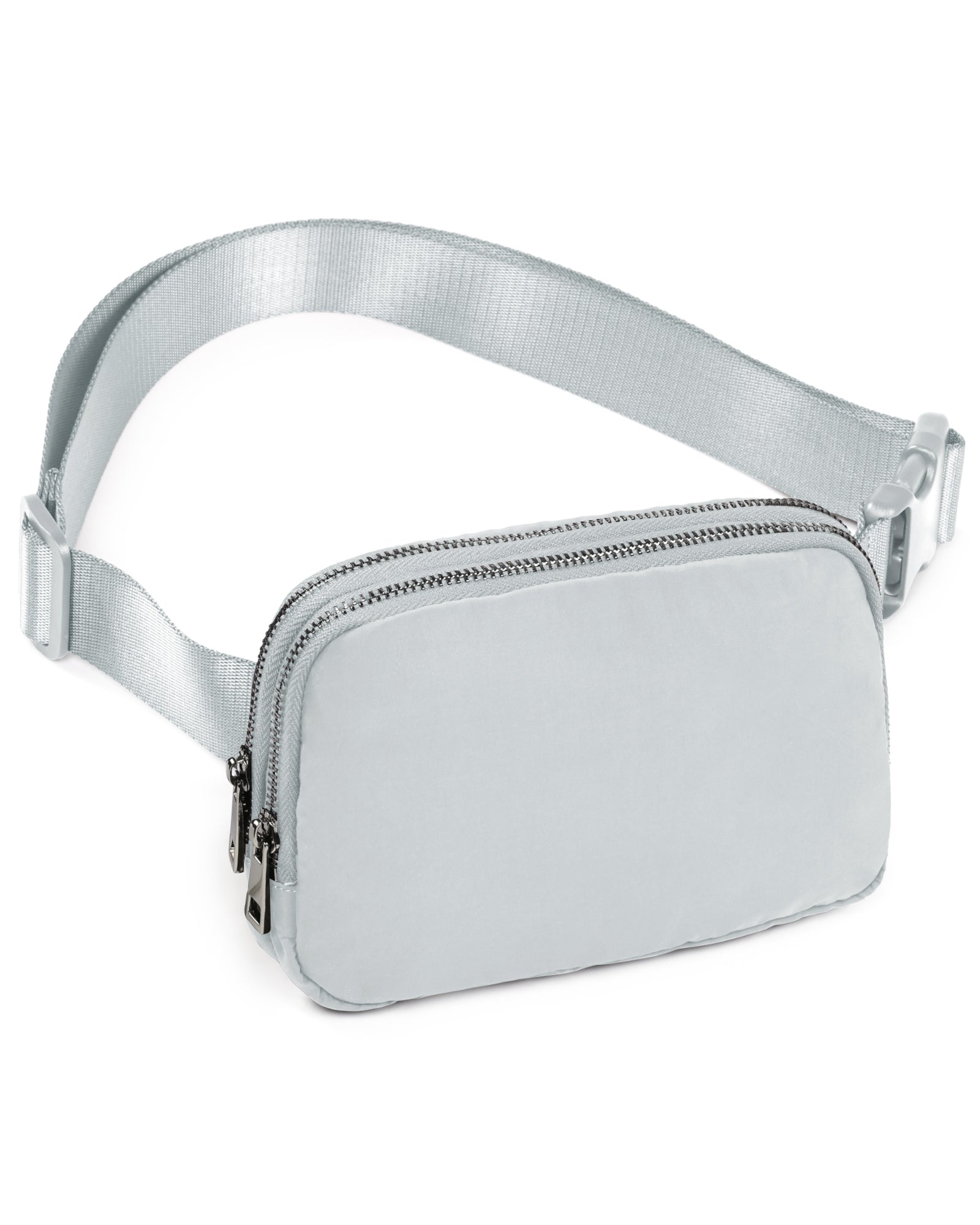 Double Zip Mini Belt Bag Light Grey 7.5" x 2" x 5" - ododos