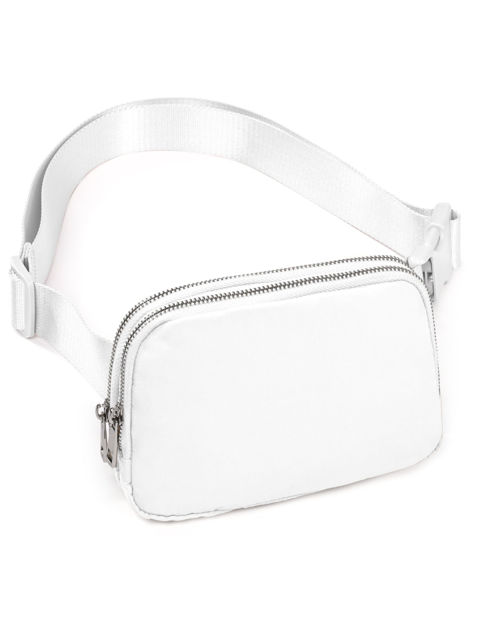 Double Zip Mini Belt Bag White 7.5" x 2" x 5" - ododos