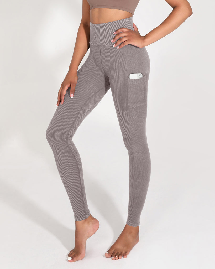 ODODOS High Waist Seamless Ribbed Yoga Leggings with Pockets – ododos