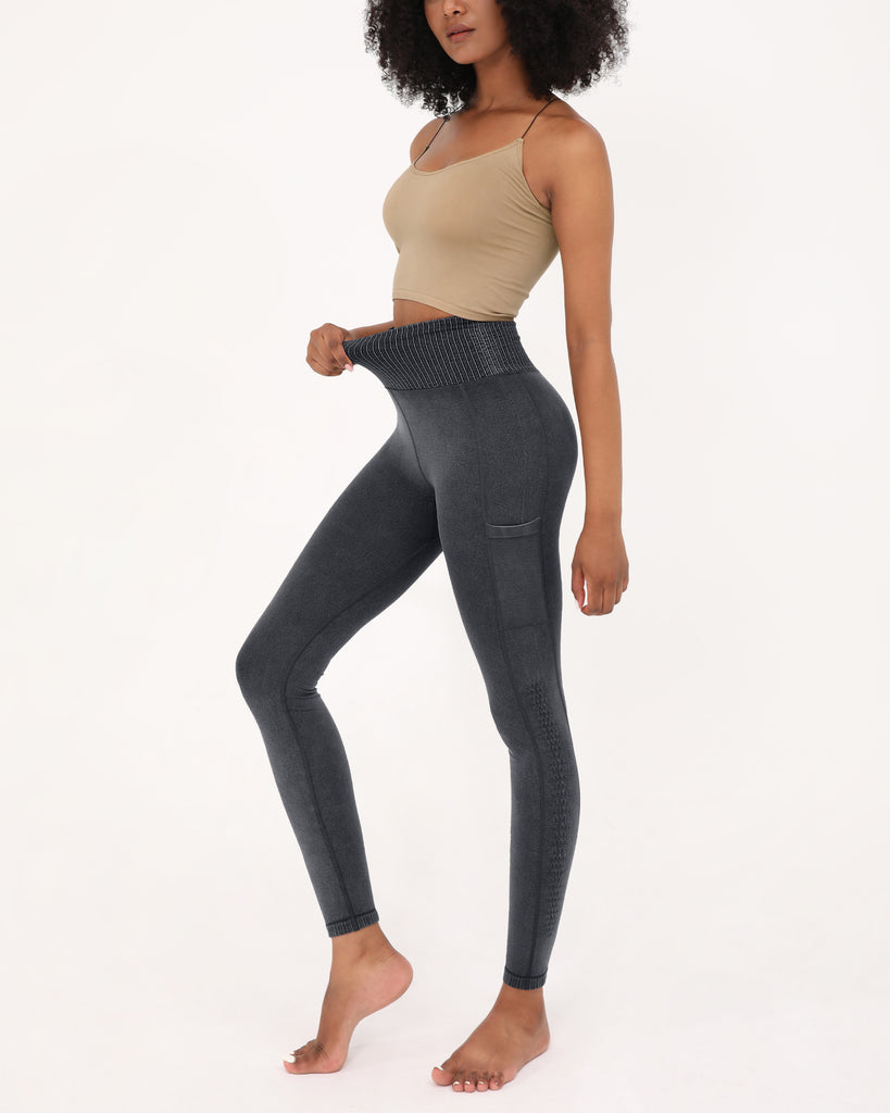  7/8 Seamless Ribbed Leggings with Pockets - ododos