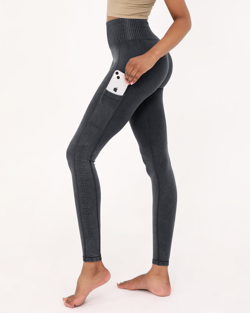  7/8 Seamless Ribbed Leggings with Pockets - ododos