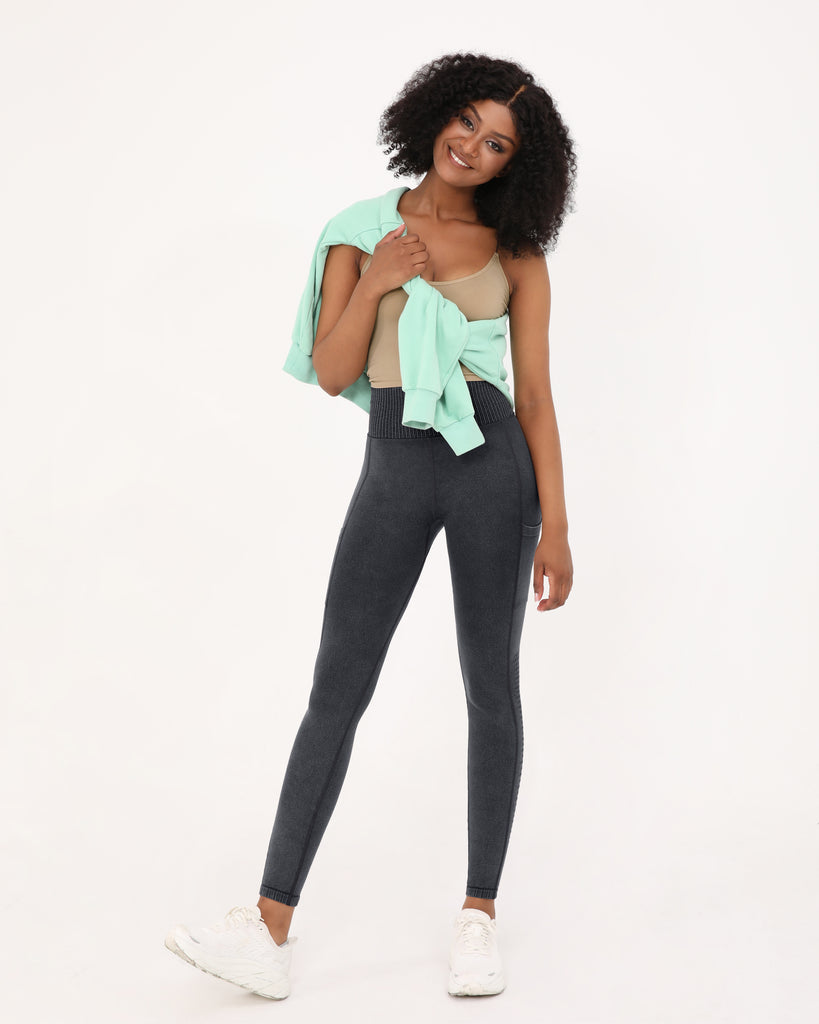  7/8 Seamless Ribbed Leggings with Pockets - ododos
