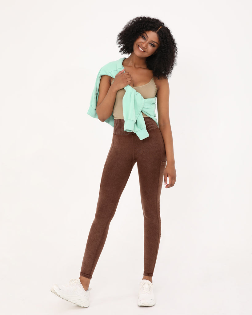  7/8 Seamless Ribbed Leggings with Pockets - ododos