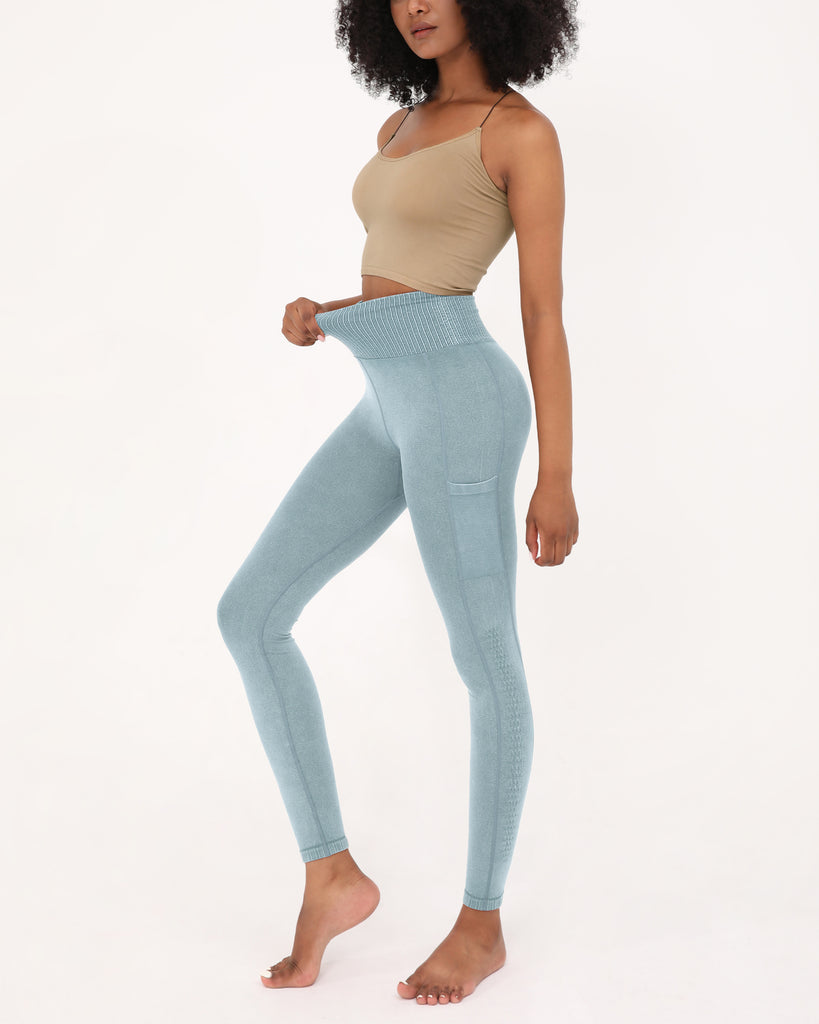  7/8 Seamless Ribbed Leggings with Pockets - ododos