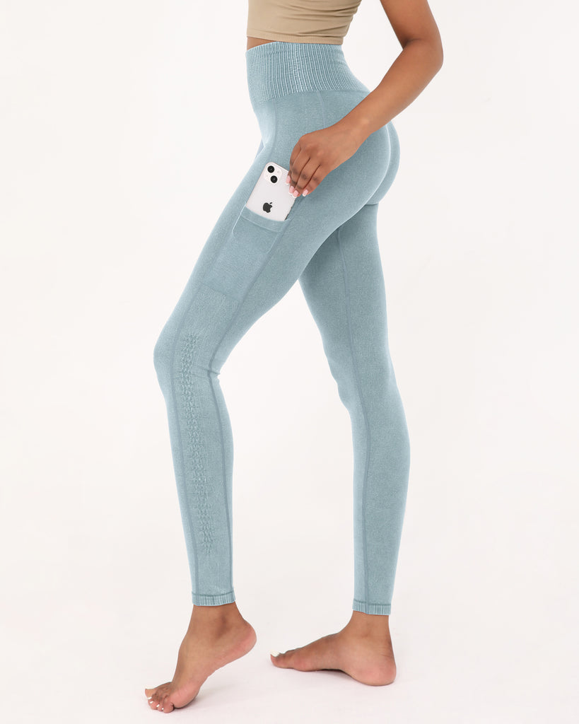  7/8 Seamless Ribbed Leggings with Pockets - ododos