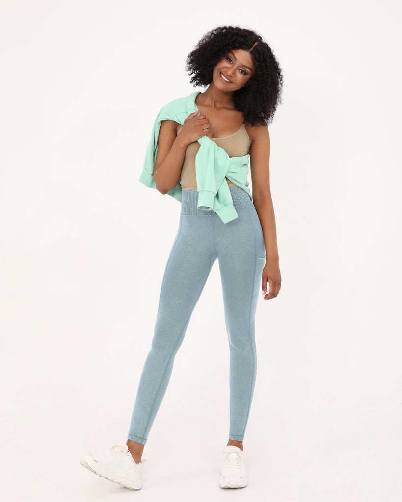  7/8 Seamless Ribbed Leggings with Pockets - ododos