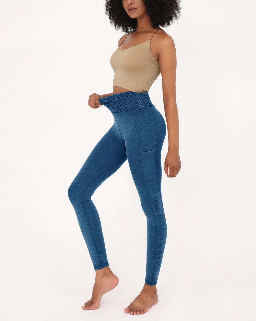  7/8 Seamless Ribbed Leggings with Pockets - ododos