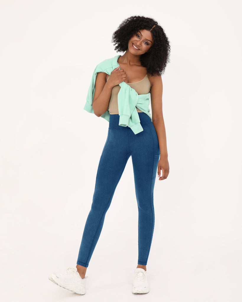  7/8 Seamless Ribbed Leggings with Pockets - ododos