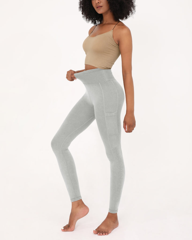  7/8 Seamless Ribbed Leggings with Pockets - ododos