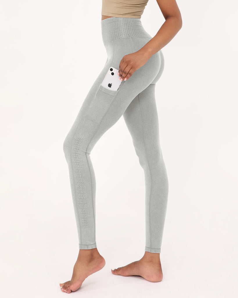  7/8 Seamless Ribbed Leggings with Pockets - ododos