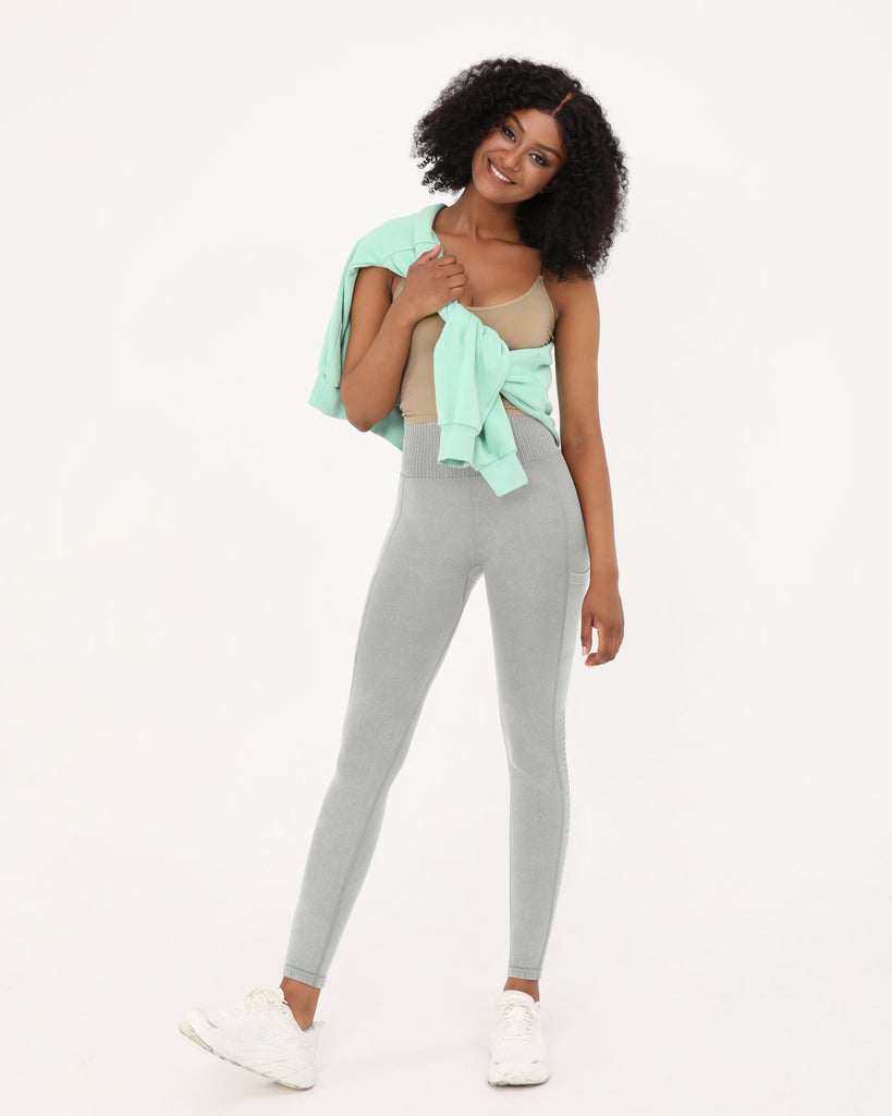  7/8 Seamless Ribbed Leggings with Pockets - ododos