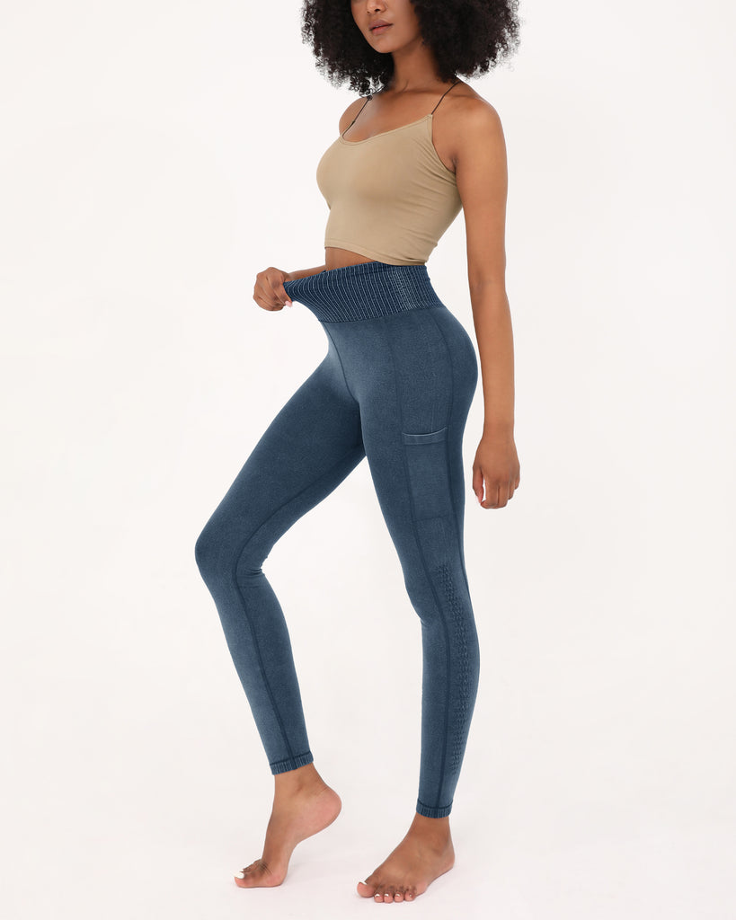  7/8 Seamless Ribbed Leggings with Pockets - ododos