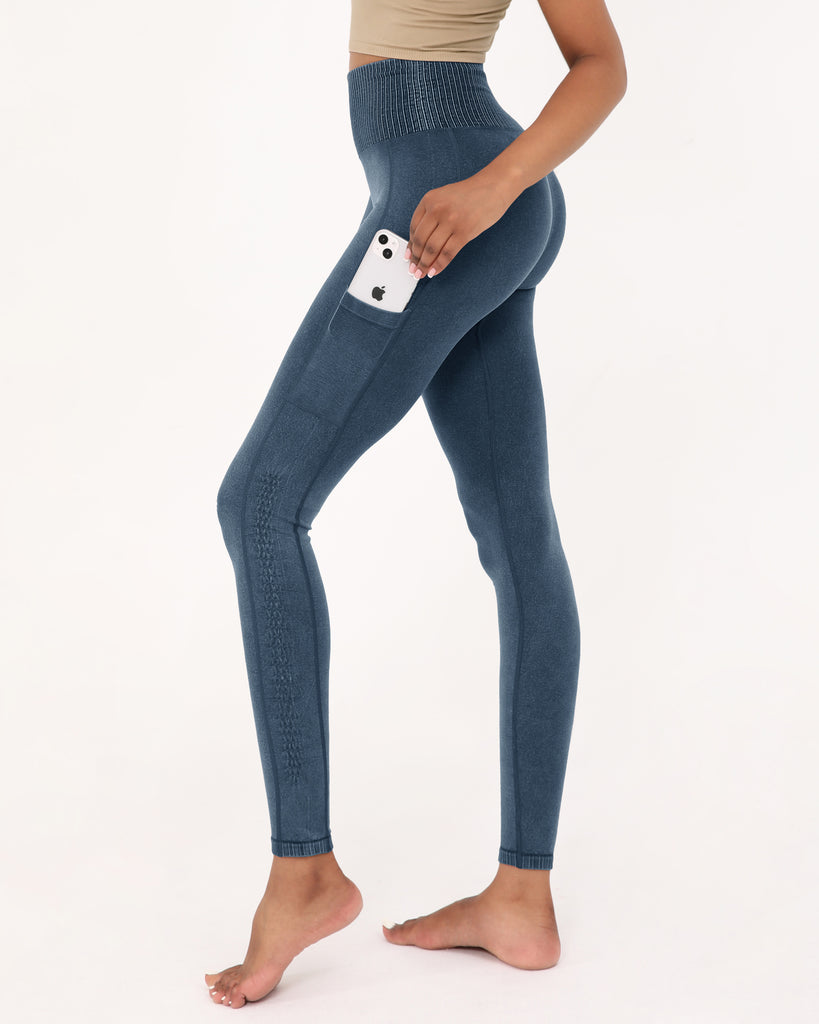  7/8 Seamless Ribbed Leggings with Pockets - ododos