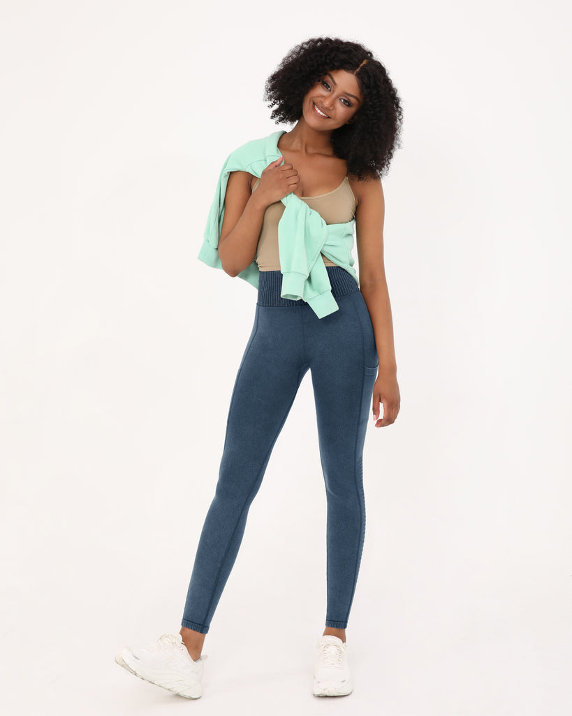 7/8 Seamless Ribbed Leggings with Pockets - ododos