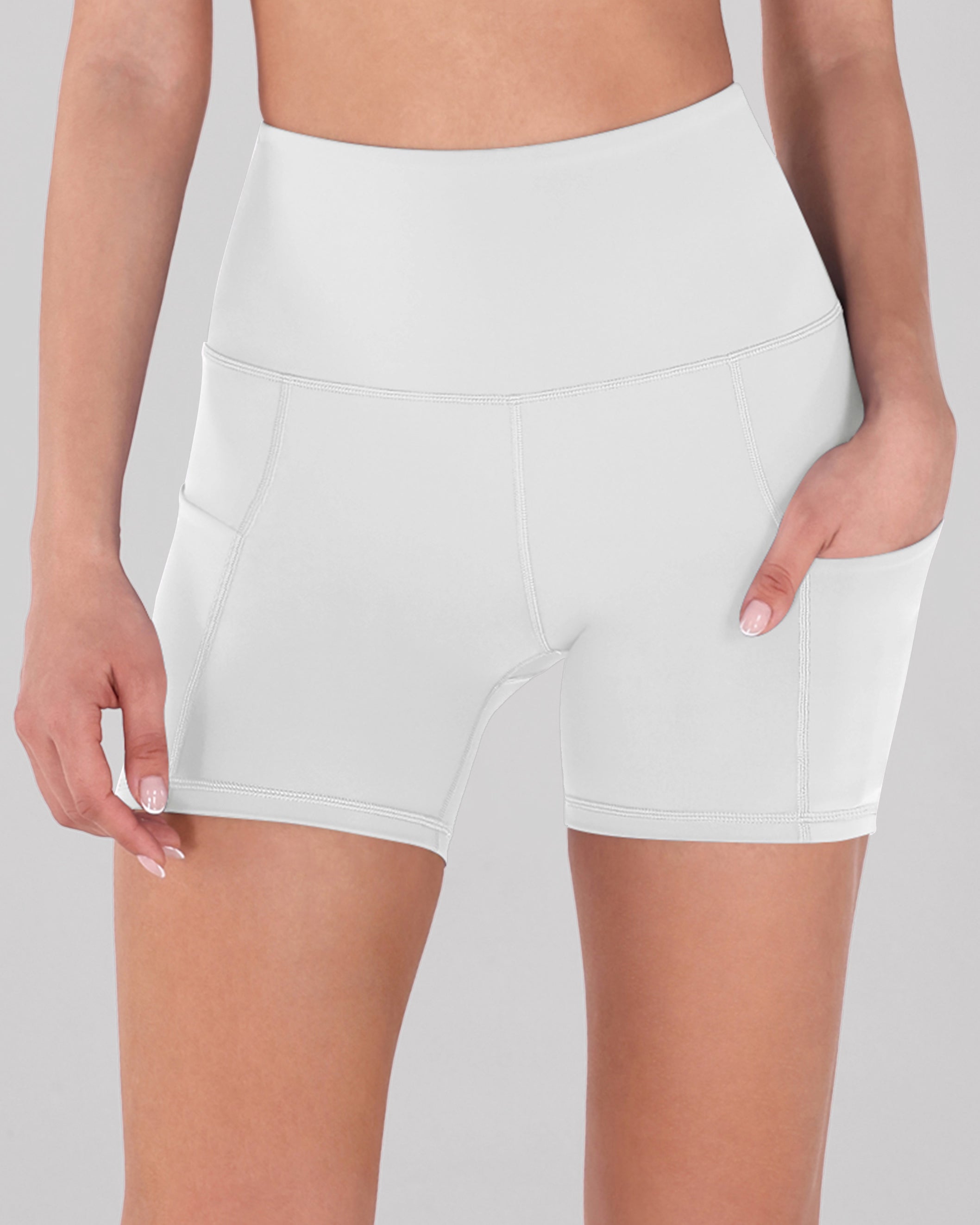 5" High Waist Tummy Control Shorts with Pockets White - ododos