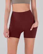 5" High Waist Tummy Control Shorts with Pockets Burgundy - ododos