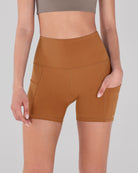 5" High Waist Tummy Control Shorts with Pockets Caramel - ododos