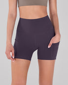 5" High Waist Tummy Control Shorts with Pockets Dark Purple - ododos