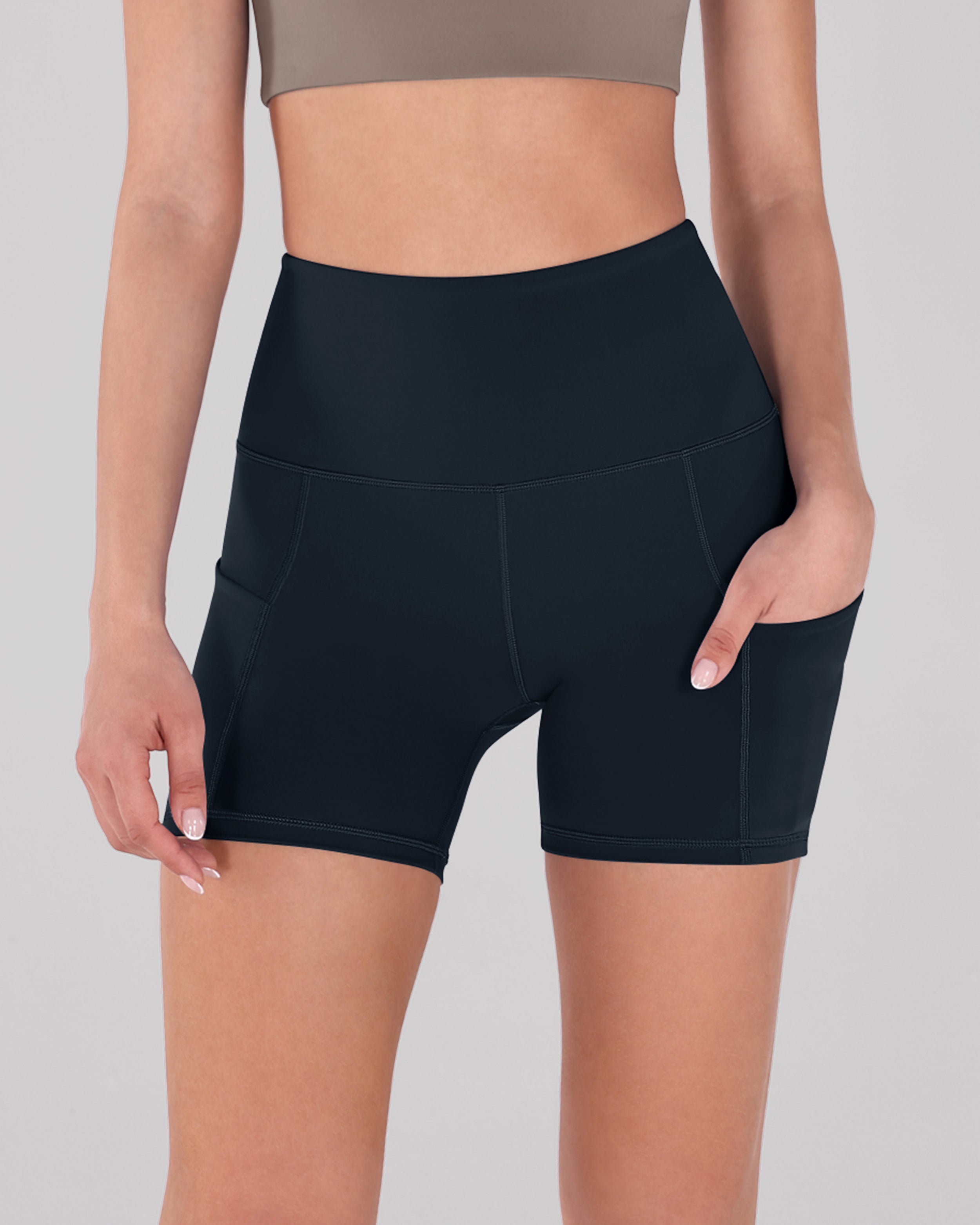 5" High Waist Tummy Control Shorts with Pockets Deep Navy - ododos