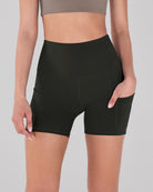 5" High Waist Tummy Control Shorts with Pockets Onyx Black - ododos