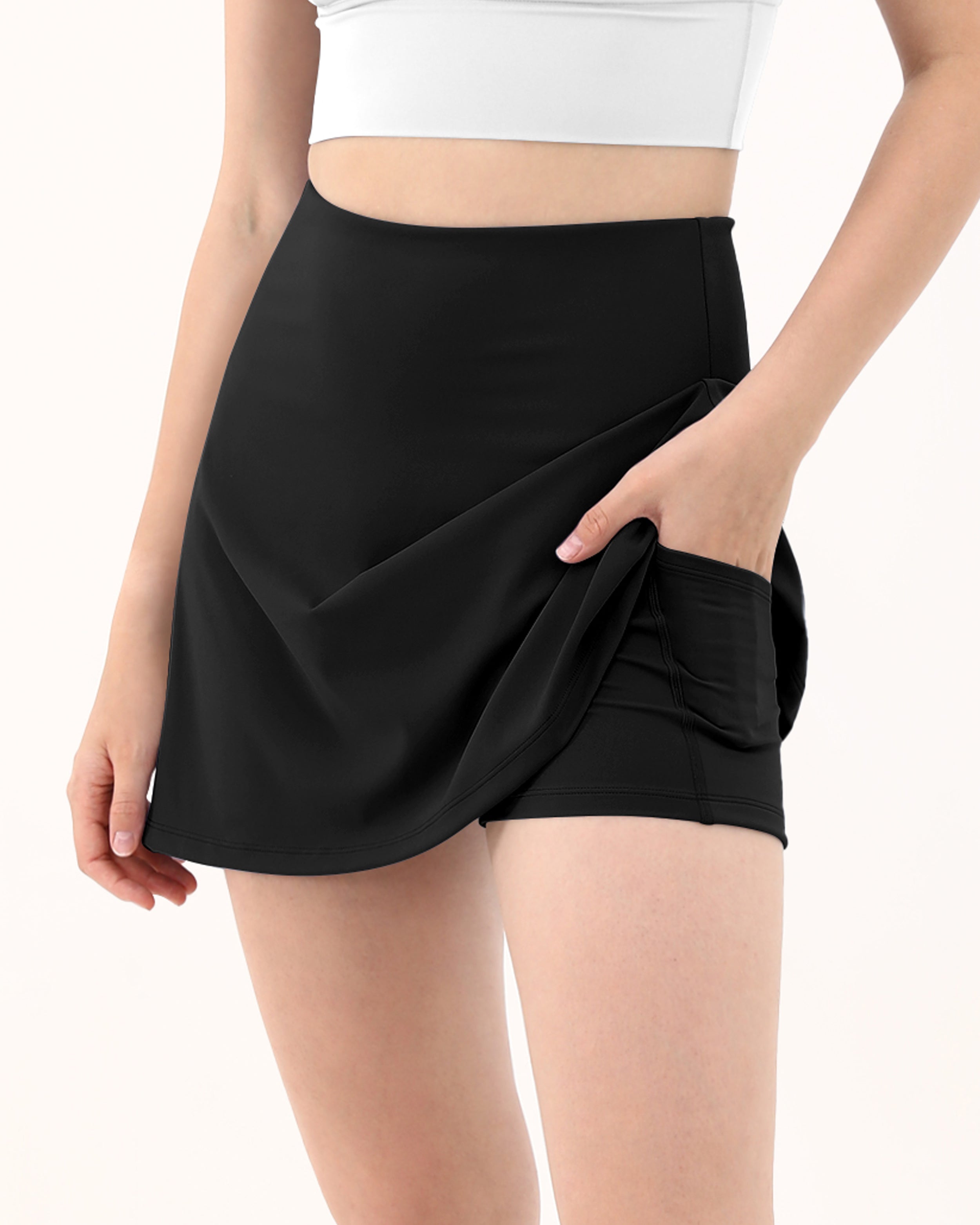 High Waist Tennis Skirts with Pockets Black - ododos