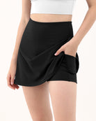 High Waist Tennis Skorts with Pockets Black - ododos