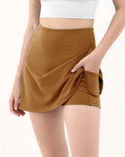 High Waist Tennis Skorts with Pockets Brown - ododos