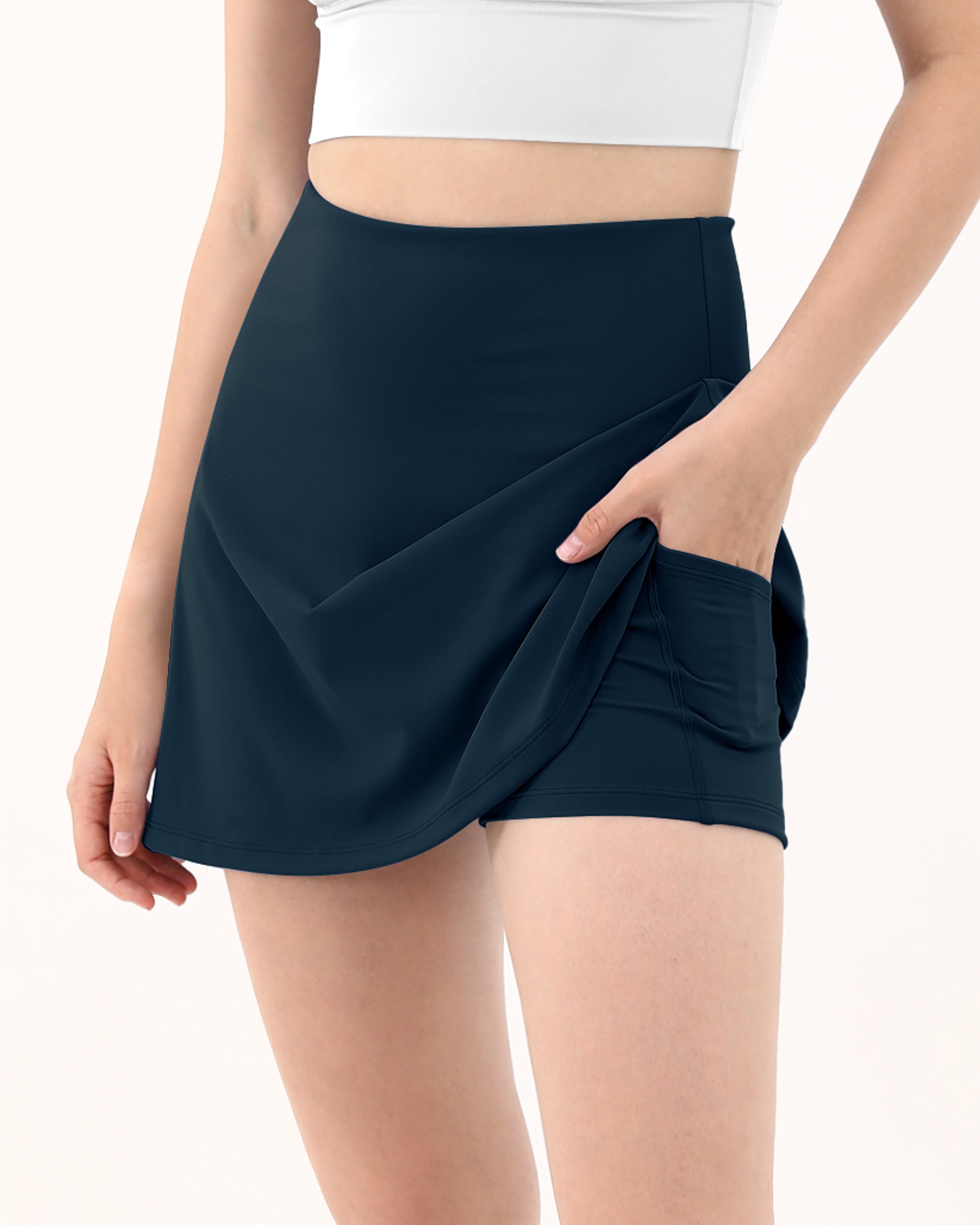 High Waist Tennis Skirts with Pockets Deep Navy - ododos