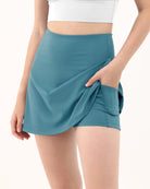 High Waist Tennis Skorts with Pockets Steel Blue - ododos