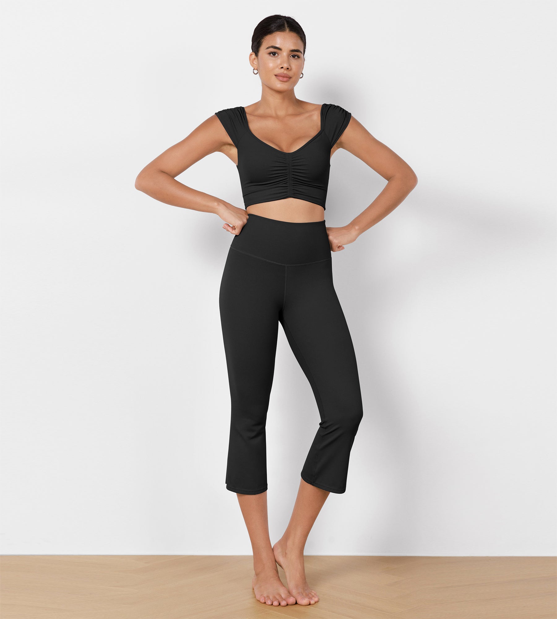 High Waisted Split-Hem Bootcut Lounge Yoga Pants Black 21 inches - ododos