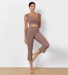 High Waisted Split-Hem Bootcut Lounge Yoga Pants Purple Taupe 21 inches - ododos