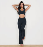High Waisted Split-Hem Bootcut Lounge Yoga Pants Deep Navy 29 inches - ododos