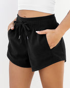 Cotton Terry Drawstring Workout Shorts Black - ododos