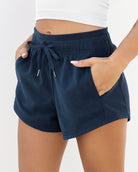 Cotton Terry Drawstring Workout Shorts Navy - ododos