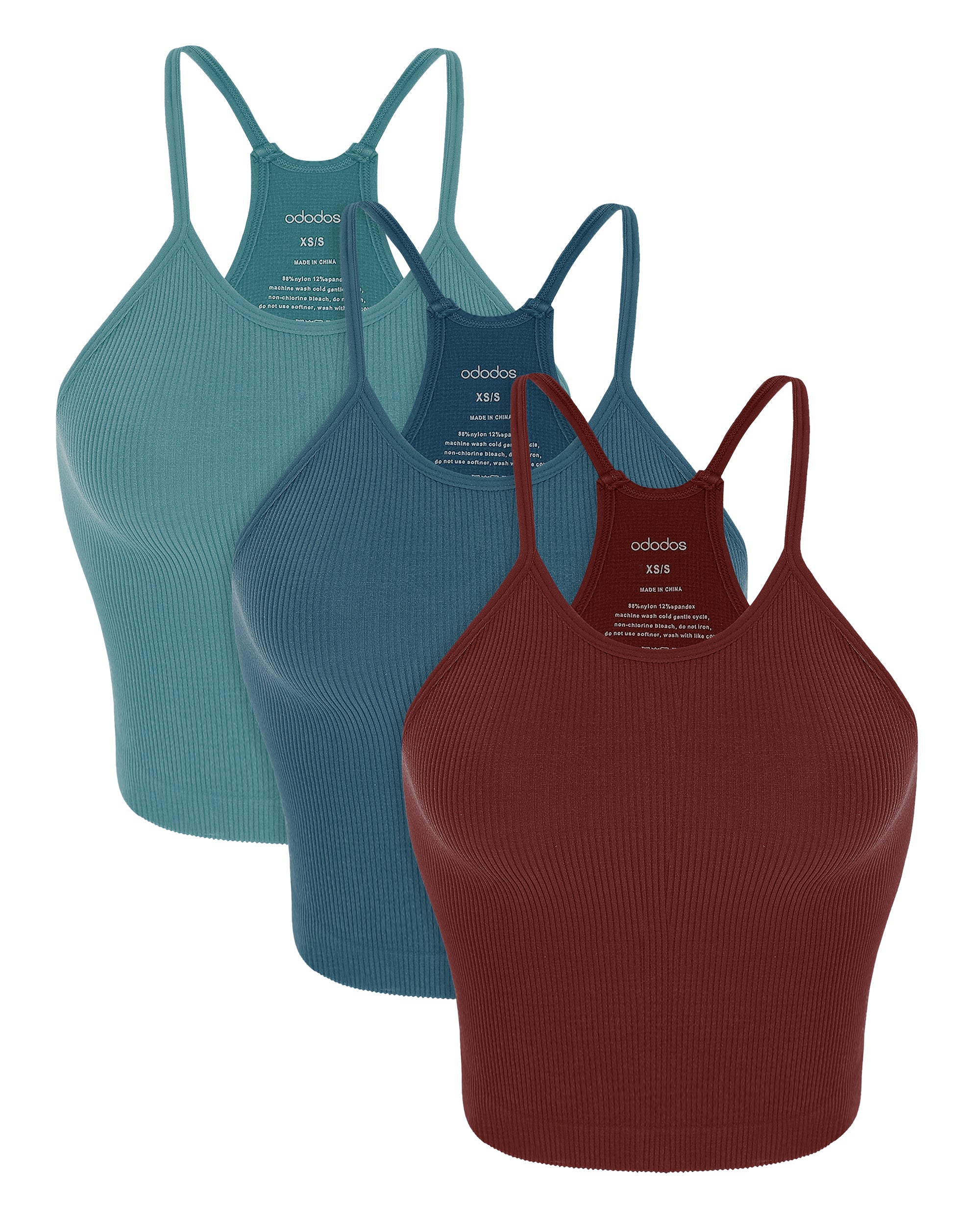 3-Pack Seamless Rib-Knit Camisole Claret+Ocean+SkyBlue - ododos