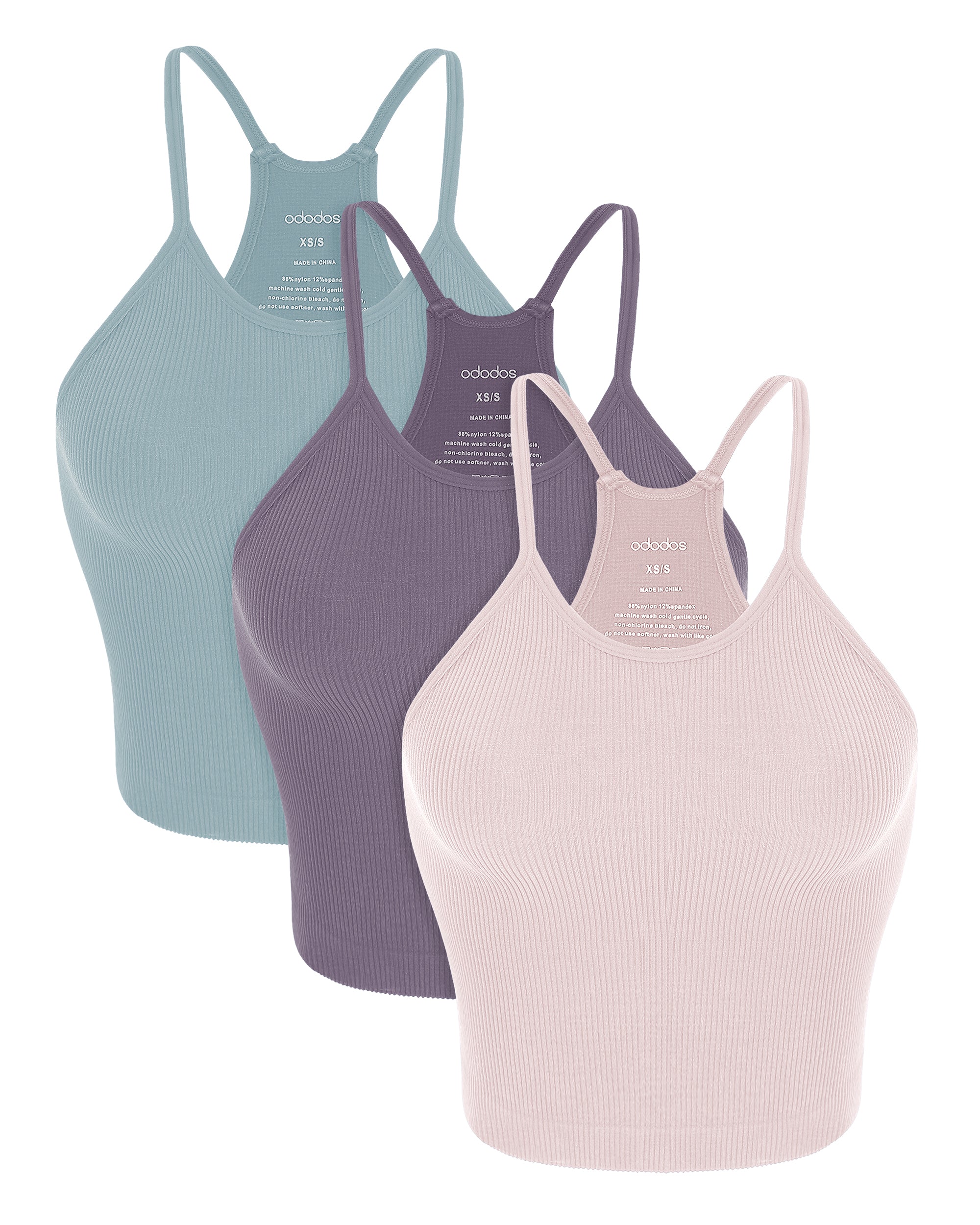 3-Pack Seamless Rib-Knit Camisole PinkLace+Violet+Iceberg - ododos