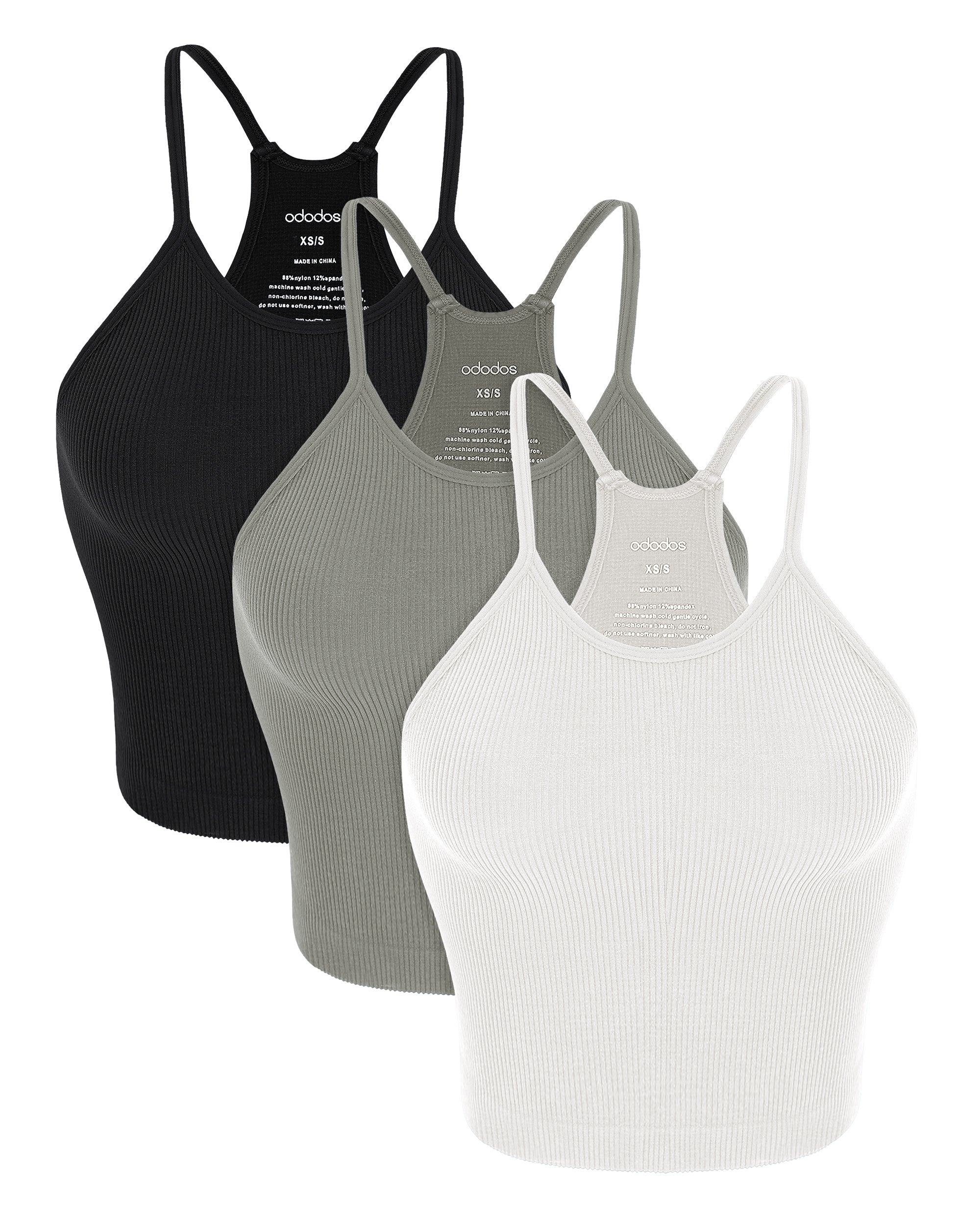 3-Pack Seamless Rib-Knit Camisole White+Gray+Black - ododos